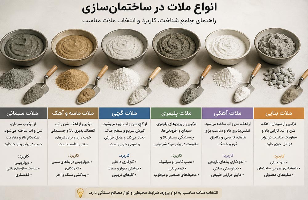 راهنمای جامع ملات در ساختمان‌سازی؛ از ملات گچ و ماسه تا ملات پلیمری