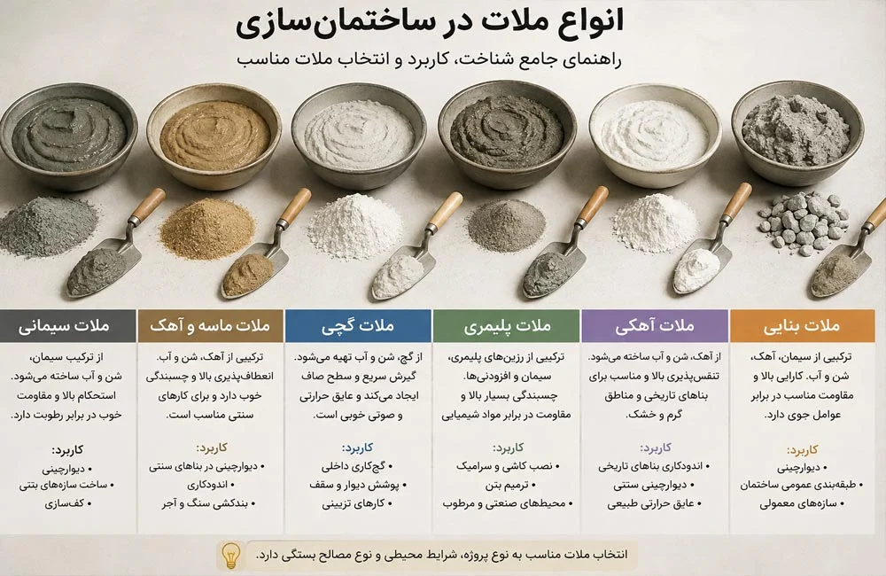 راهنمای جامع ملات در ساختمان‌سازی؛ از ملات گچ و ماسه تا ملات پلیمری
